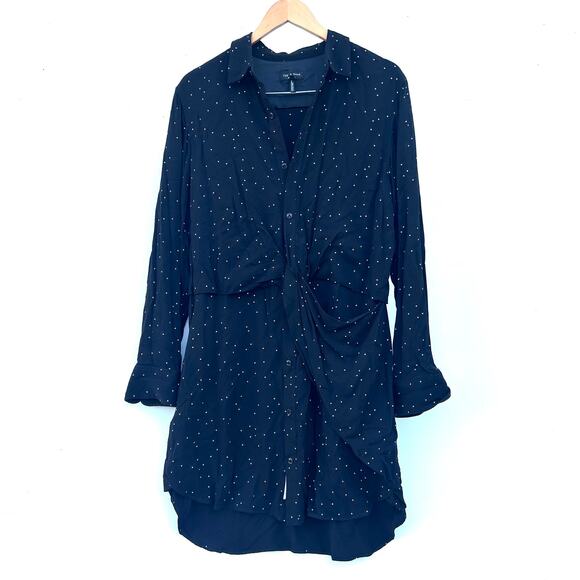 Rag & Bone Lucas Shirt Dress Black Collared Silk Large Short Long Sleeve - Picture 2 of 7